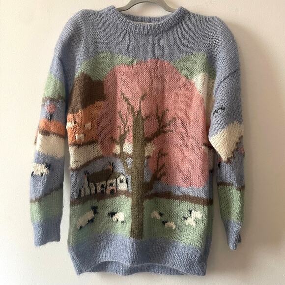 Michelle Stuart Studio Vintage Pastel Mohair Sweater Sheep Hand Knit Sz M